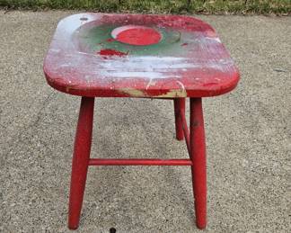 Vintage Folk Art Painted Wooden Stool