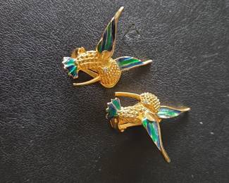 GoldTone Hummingbird Enamel ClipOn Earrings