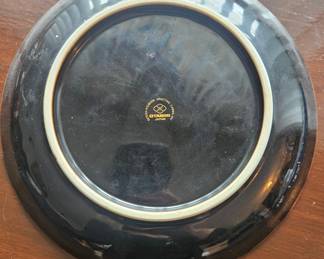 Otagiri Black Porcelain Plate, Two Mugs, and Trinket Box with Hummingbird and Hibiscus Motif