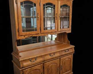 Oak China Cabinet with Glass Doors