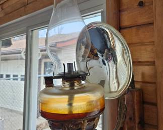 Victorian Amber Glass Finger Oil Lamp Wall Sconce