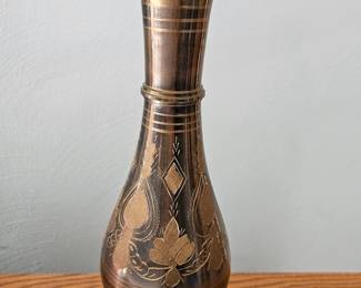 Vintage Hand-Etched Brass Vase with Floral Motifs - Handcrafted in India