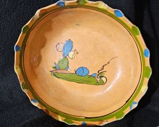 HandPainted Mexican Pottery Bowl with Cactus Motif