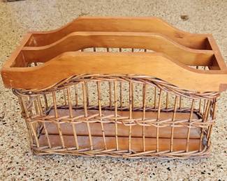 Vintage Wooden and Wicker Magazine Rack