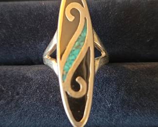Navajo Style Turquoise and Black Onyx Ring