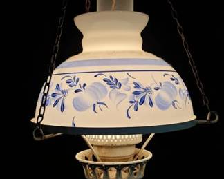 Vintage Blue Floral Hanging Oil Lamp  Gone With The Wind Style