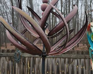 Large Metal Kinetic Wind Sculpture with FleurdeLis Finial