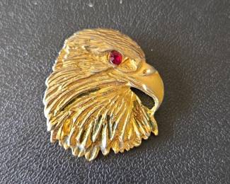 Vintage GoldTone Eagle Brooch with Red Stone Eye