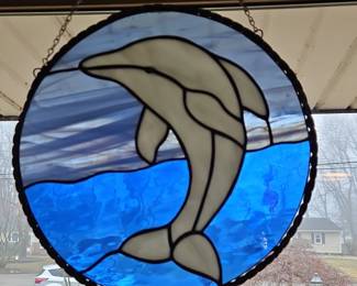 Stained Glass Dolphin and Wave Sun Catcher