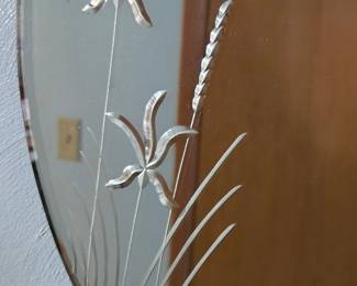 Vintage Etched Glass Oval Mirror