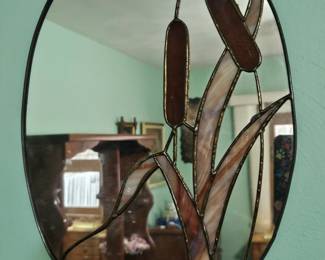 Stained Glass Cattail Oval Mirror