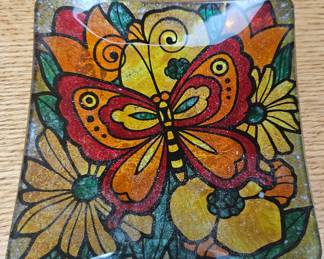 GOOD-ART Stained Glass Butterfly Trinket Dish