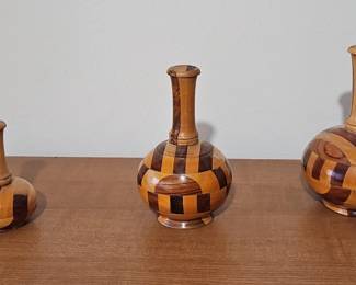 Set of Three Segmented Wood Vases