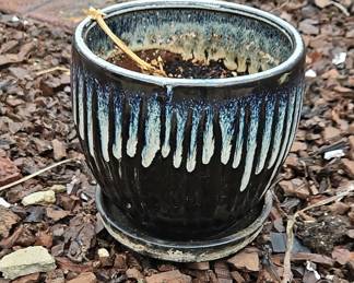Drip Glaze Ceramic Planter with Saucer
