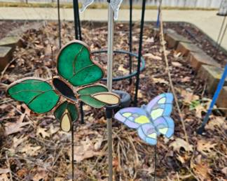 Stained Glass Butterfly Garden Stakes Set
