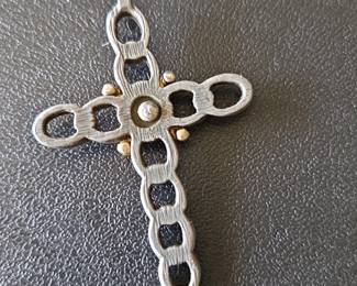 TwoTone Twisted Chain Link Cross Pendant second image