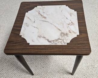 MidCentury Modern End Table with Faux Marble Inlay