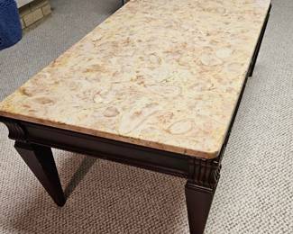 Travertine Top Mahogany Coffee Table