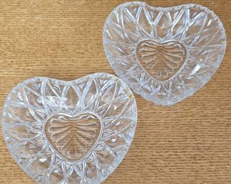 Set of 2 Vintage Cut Crystal Heart Dishes