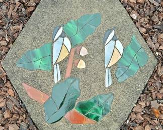Mosaic Garden Stepping Stone with Birds and Leaves