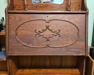 Antique Larkin Soap Company Oak Secretary Desk with Mirror