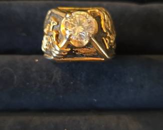 Vintage Mens Sculpted Ring with Clear Stone