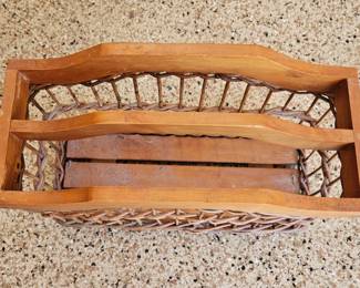 Vintage Wooden and Wicker Magazine Rack second image