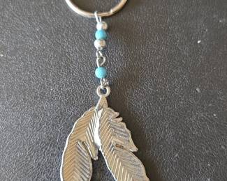 Feather Charm Keychain with Turquoise Beads second image