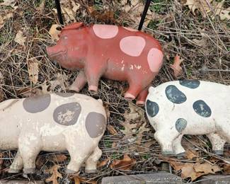Vintage Ceramic Pig Garden Statues Set of 