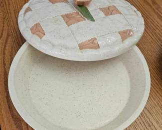 Vintage Ceramic Peach Pie Keeper with Lattice Crust Lid second image