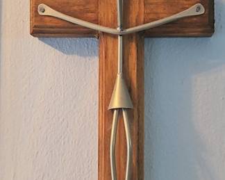 Modern Abstract Metal Corpus on Wooden Cross