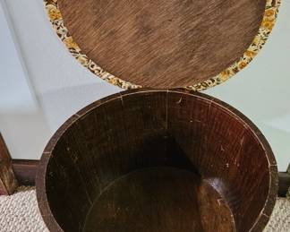 Vintage Wooden Firkin Stool with Upholstered Seat second image