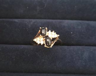 Oval Black Stone and White Stone Bypass Ring