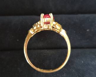 Marquise Cut Synthetic Ruby Ring with Gold Plate Setting and Accent Stones second image