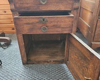 Antique Oak Nightstand with Two Drawers and Cabinet second image
