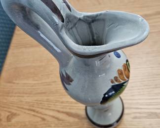 Vintage Hand-Painted Mexican Ceramic Pitcher with Floral Motifs