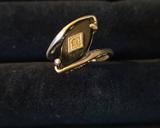 Marquise Shape Onyx and Gold Plated Ring