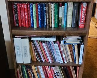 Wooden Bookshelf with Cookbooks