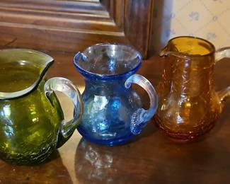 Colored Crackle Mini Glass Pitchers Set