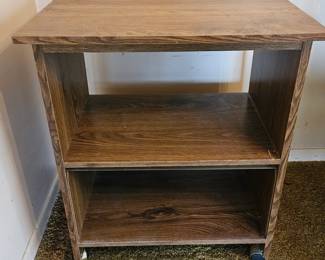 Rolling Wood Side Table with Drawer second image