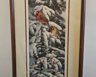 Winter Cardinals and Chickadees Print