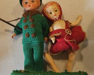Vintage Composition Dolls with Crochet Outfits
