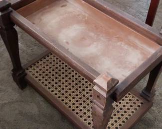 Vintage Oak and Cane TwoTier Side Table fourth image