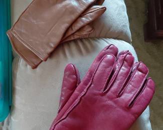 Vintage Leather Gloves  Tan and Burgundy