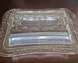 Glass Divided Relish Tray with Lid