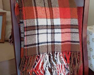 Vintage Plaid Wool Blanket with Fringe