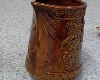 Brown Earthenware Pitcher with Fern Motif fourth image