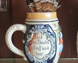 German Beer Stein with Feathers