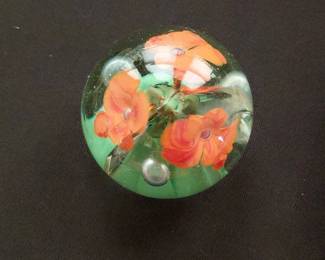 Glass Paperweight with Red Poppies second image
