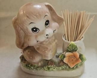 Ceramic dog toothpick holder